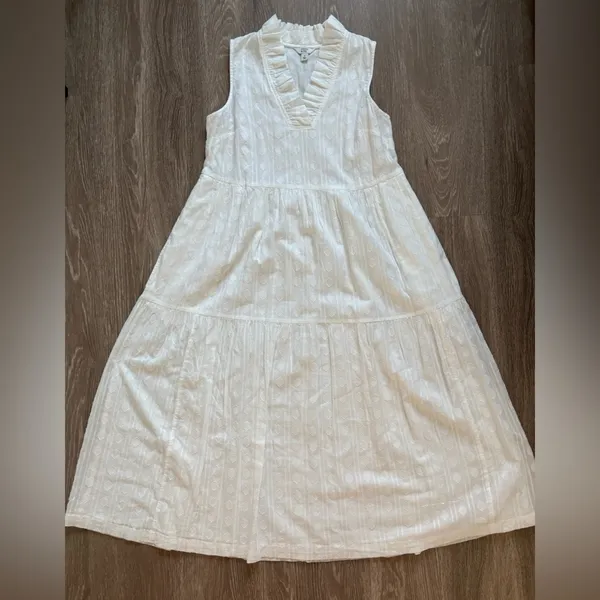 Crown &‎ Ivy Dress Women's Size Small White Tiered Cotton Preppy Coastal Beachy - Image 3