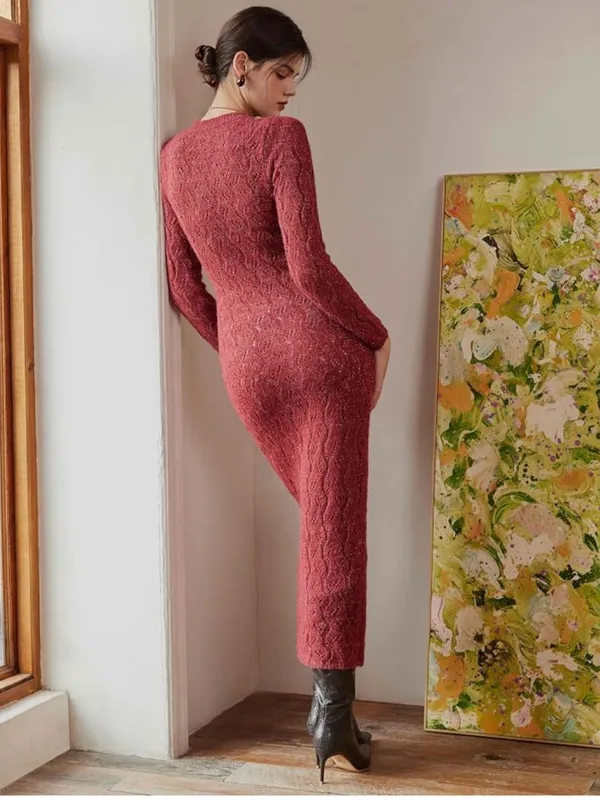 NWT Cider Burgundy Long Sleeve Knit Maxi Dress Size Medium - Image 2