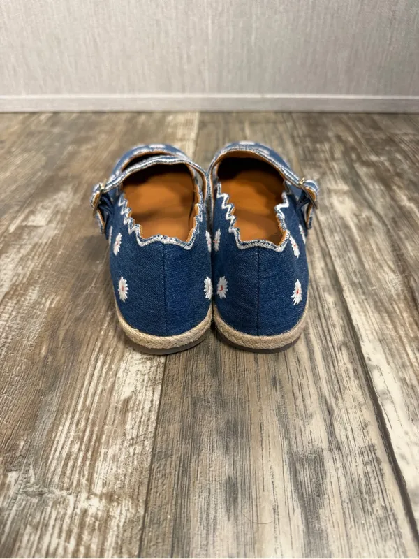 Maeve Denim Daisy Espadrille Mary Janes - Blue & White Size 8-9 - Image 12