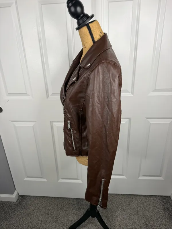 Anthropologie Brown Faux Leather Moto Biker Jacket M NWOT - Image 5