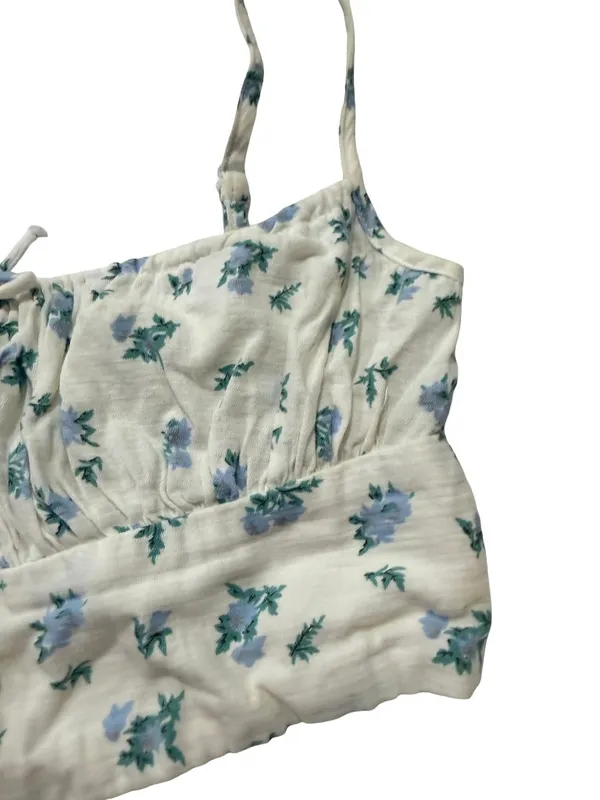 Princess Polly Ivory Blue Floral Smocked Crop Top Cami Tie Shirt Size 0 Women's - Image 3