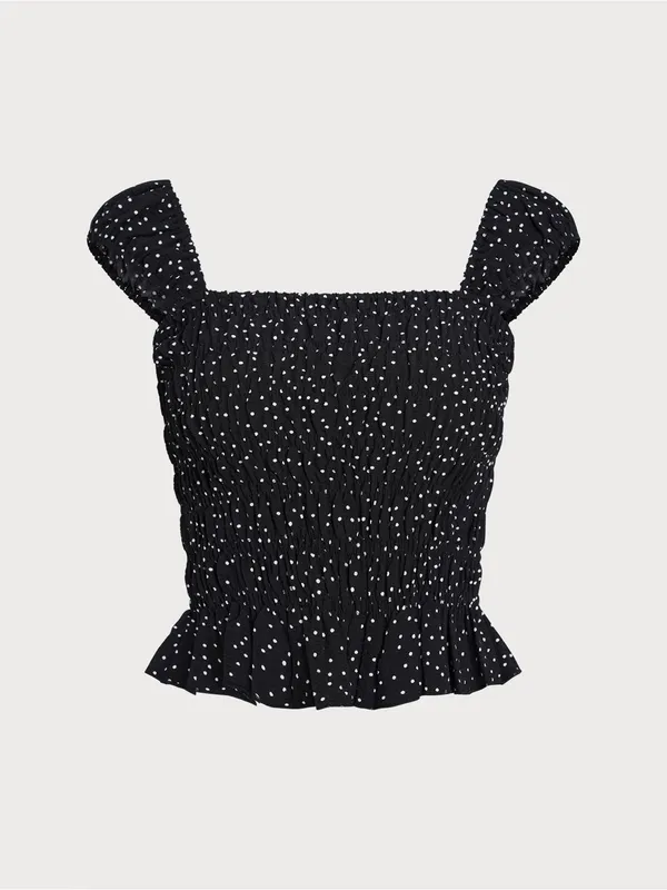 Rihoas Smocked Square-Neck Black Polka Dot Tank Top - Image 5