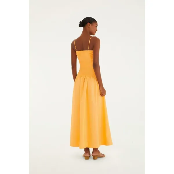 NWOT Farm Rio Gathered Drop Waist Maxi Dress Size L Orange Cotton - Image 3