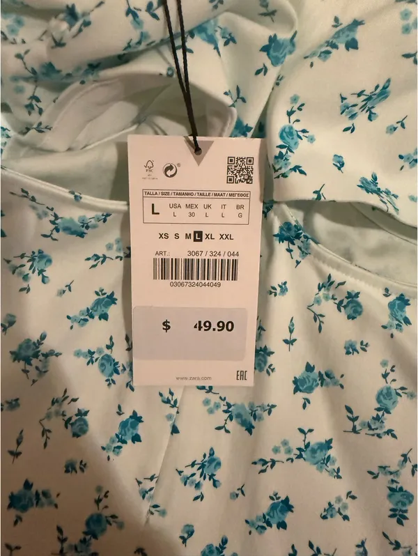 ZARA Blue Floral Cutout Puff Sleeve Summer Dress - Image 6