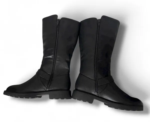 JUSTFAB Breyona Buckled Flat Boot Size 8 Product Description New! Padded insole for extra comfort Material: Faux Leather Heel Height: 1.25" Shaft Height (based on size 8): 10.7" Measurements will vary slightly Imported - Image 11