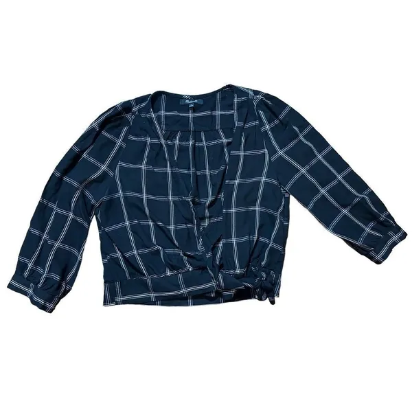 Madewell‎ Wrap Top in Windowpane sz Small black white - Image 4