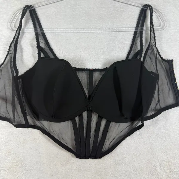 Victoria's Secret Black Sheer Mesh Floral Embroidered Corset Top XL 426033-QCA - Image 4