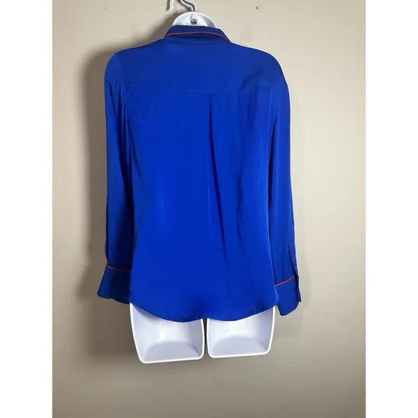 Piamita Cobalt Blue Silk Pajama Blouse with Red Piping - Size‎ XS - Image 5