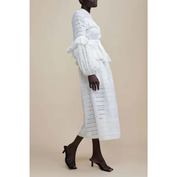 Acler Valentine Ivory Broderie Anglaise Cotton Midi Dress Long Sleeve 2 - Image 2