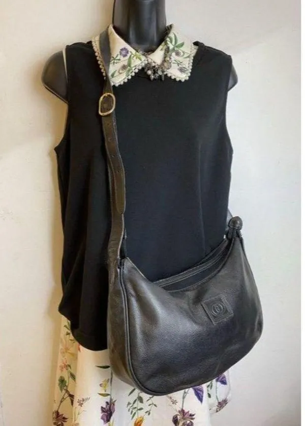 gucci vintage shoulder black leather cross body ba - Image 5