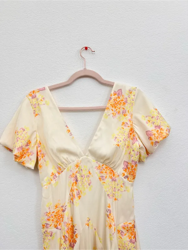 Free People Laura Yellow Floral Print Midi Dress Women's Small Boho Romantic - Image 5