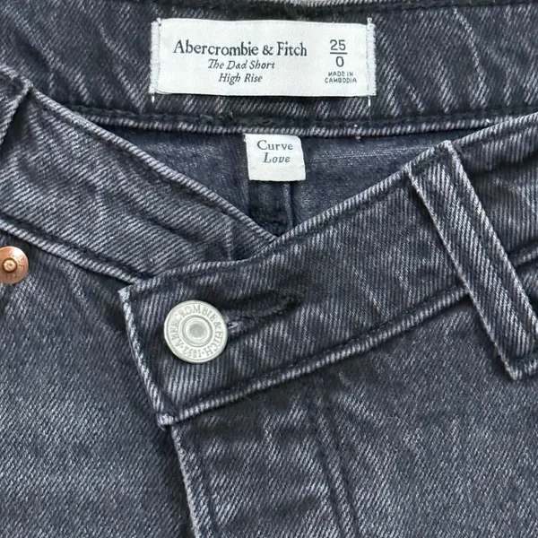 Abercrombie & Fitch Curve Love High Rise Dad Shorts Asymmetric CrissCross BLK 0 - Image 3