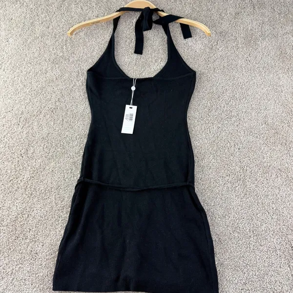 Frankies Bikinis Dolly Knit Mini Dress Women XL Black Halter O-Ring New LBD Y2K‎ - Image 8