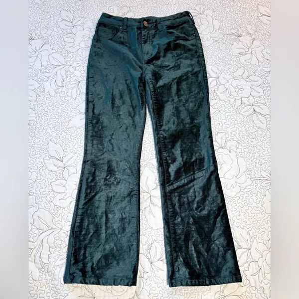 Free People High Time Velvet Kick Flare Pants Jewel Green Sz 27 💛 - Image 11