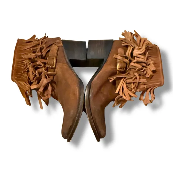 Freebird Booties Women's Size 8 Brown Suede Fringe‎ Western Heeled Belle Style - Image 3