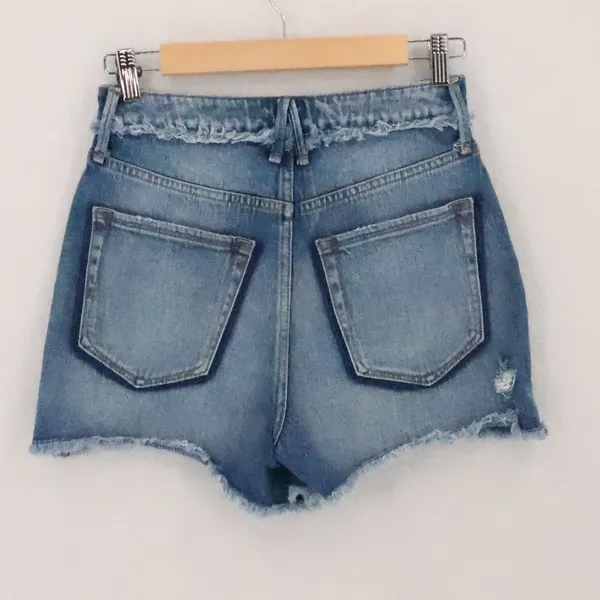 Good American Bombshell Denim Shorts Womens Size 0/25‎ Blue Raw Hem High Waist - Image 2