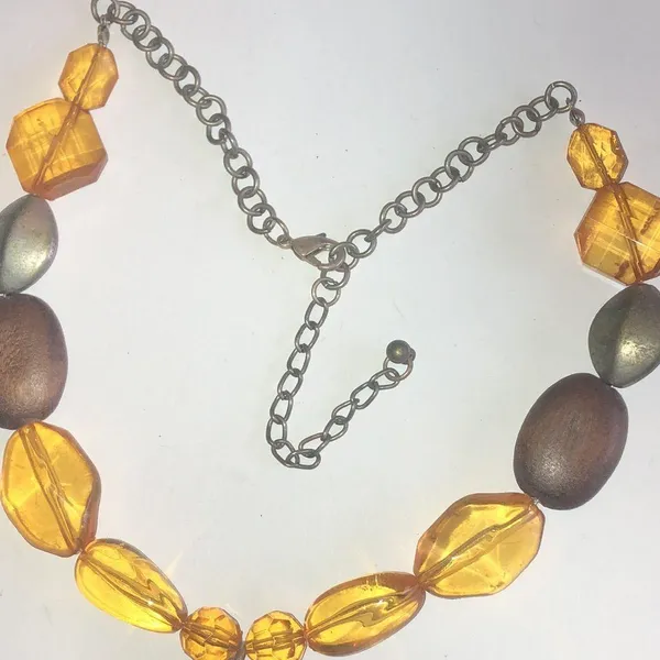 Brown and Yellow Beaded Necklace with Floral Boho Pendant - Image 4