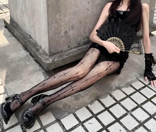 Cross Pattern Fishnet Tights, Hollow Out High Waist Mesh Pantyhose, Women's Stockings & Hosiery One Size 100% Polyester - Image 7