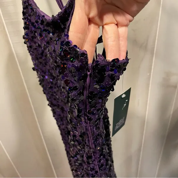 Cute NWT purple sequin stretchy corset back mini dress sexy club prom coquette - Image 9