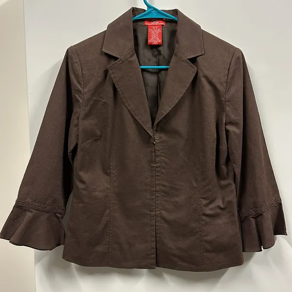 Oscar De La Renta Linen Brown 3 Quarter Bell Sleeve Hook Front Top Jacket Size 8 - Image 12