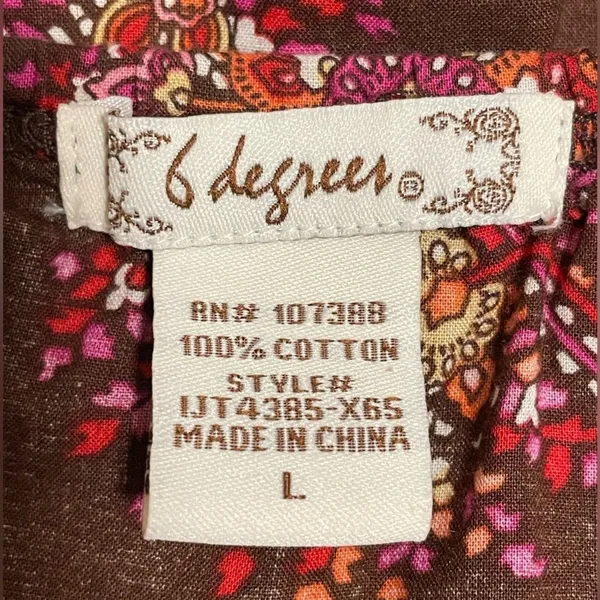 6‎ Degrees Cami Top Brown Boho Paisley Floral Smocked Hem Womens Size L - Image 5