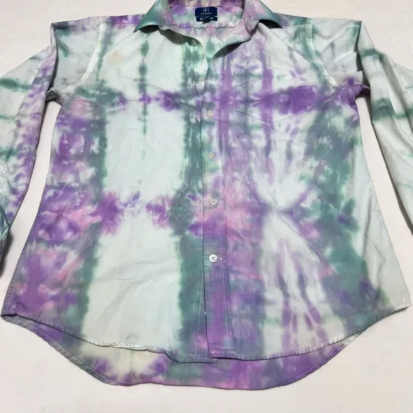 Tie-Dye Long Sleeve Button-Up Shirt - Purple & Green - Image 4