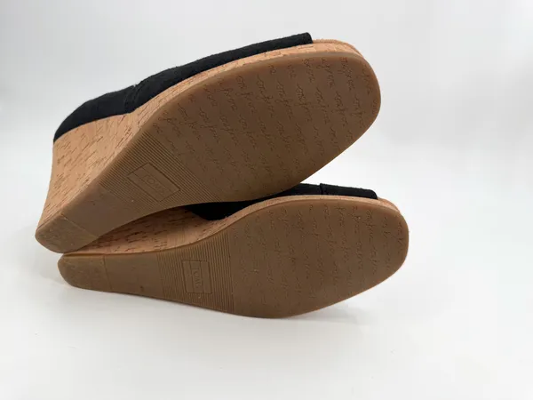 Toms Sandals Women’s 10M Black Classic Wedge Espadrille Cork Peep Toe Slip On - Image 11