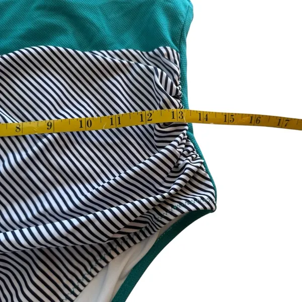Cupshe Aqua Textured and Striped Halter Tummy Control‎ One Piece Swimsuit Large - Image 8