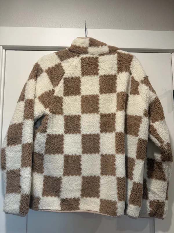 Checkered Sherpa Jacket Brown Size M - Image 3