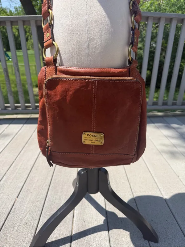 Fossil Long Live Vintage 1954 Brown Leather Crossbody Bag Boho Purse - Image 3