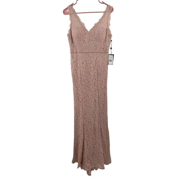 Adrianna Papell Dress Women’s Size 4 NWT Lace Maxi Gown Pink Wedding Bridesmaid - Image 2