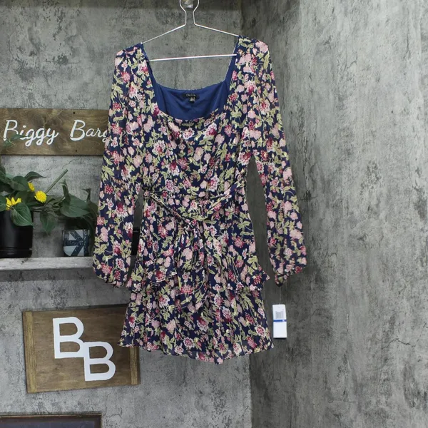 NWT City Studio Juniors Square-Neck Fit Flare Dress Belted Navy Blue Multi XL - Image 4