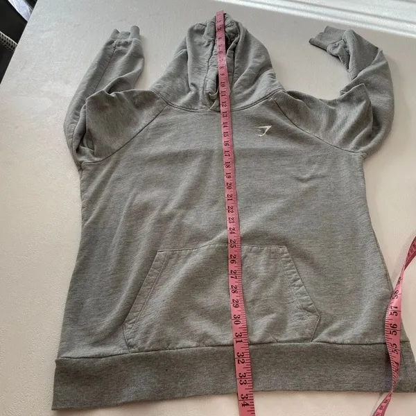 Gymshark Gray Fleece Lined Pullover Hoodie | Athletic Logo Sweatshirt Size M - Image 6