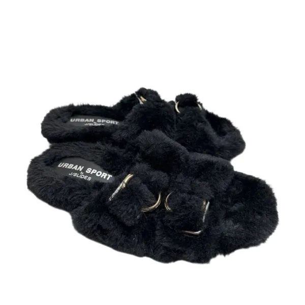 Urban Sports by‎ J/Slides Slippers Size 7 Black Faux Fur Slip On Winter Shoes - Image 4