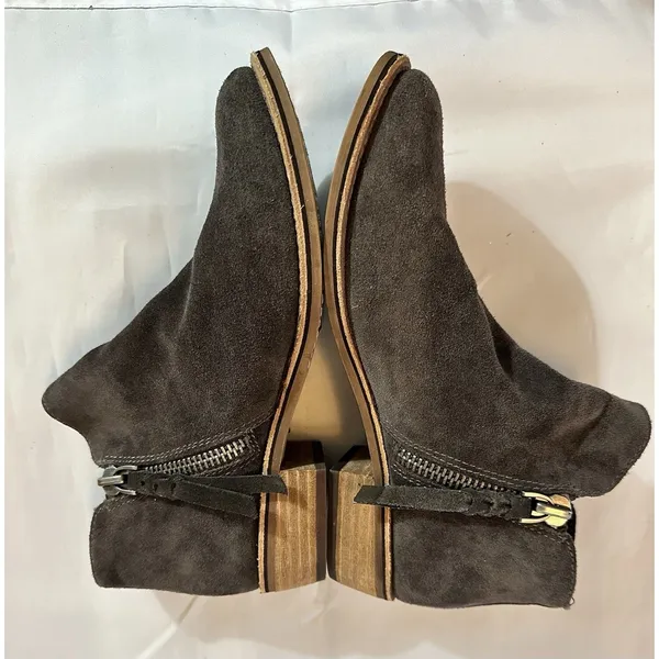 Dolce Vita Sutton Gray Suede Leather Ankle Boots Double Zip Stacked Heel 8.5 - Image 8