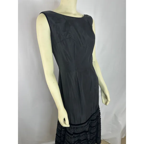 1950s Style Black Velvet Trim Tiered Cocktail Dress Red Tulle Unbranded Small - Image 7