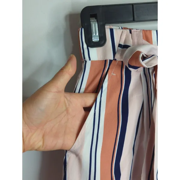 Zara Trafaluc Pink & White Striped Wide‎ Leg Cropped Pants Women's XS - Image 5