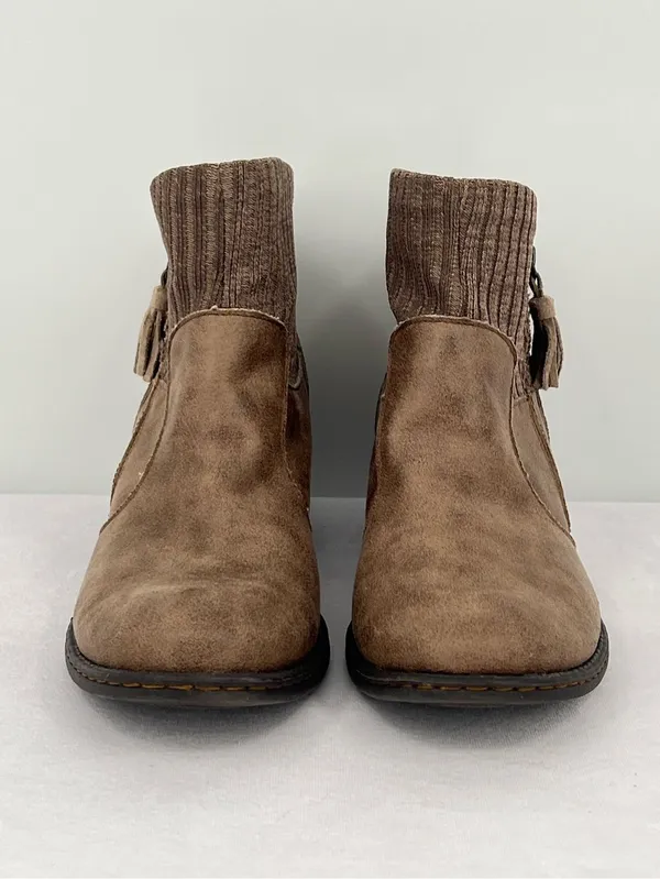 b.o.c. Born Bendell Taupe Faux Leather Knit Collar Tassel Ankle Booties 9M - Image 2