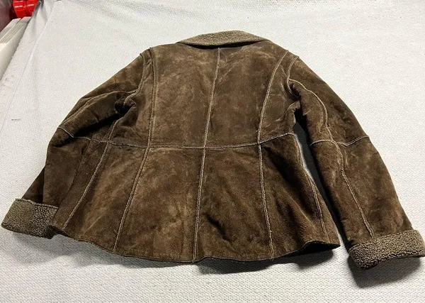 New York by Winlit Brown 100% Leather Shearling Vintage Collar Full Zip Jacket L - Image 5
