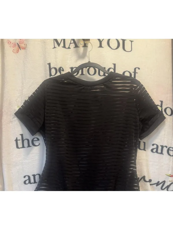 Women's Striped Bodysuit Blouse Size L Black Size L - Image 4