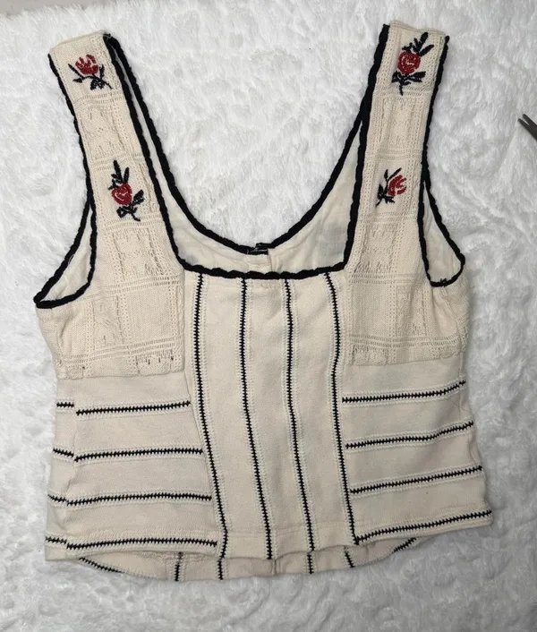 Free People Embroidered Corset Tank Top Small - Image 2