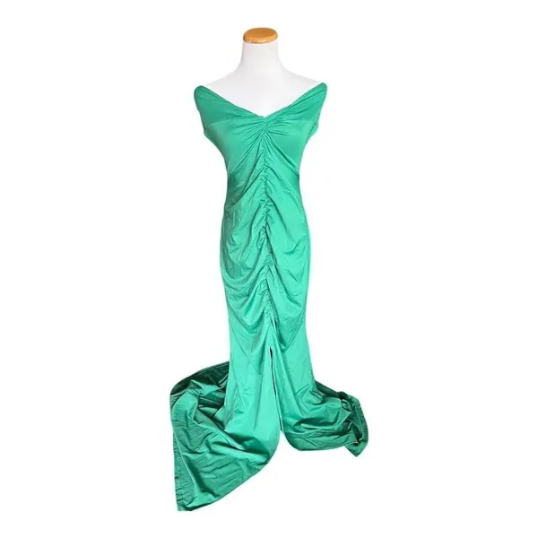 New Womens LalaLin Green Ruched Off Shoulder Flattering Evening Dress - Sz 2X - Image 4