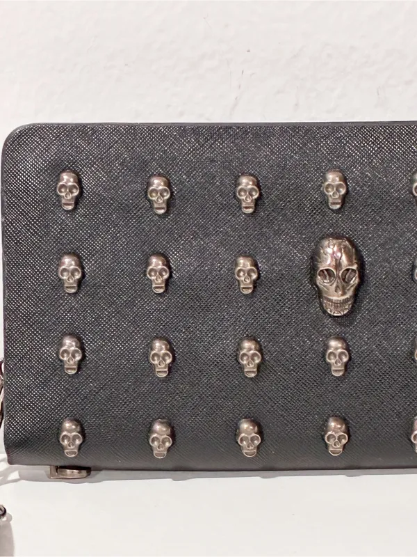 Thomas Wylde Metal Skull Black Vegan Leather Wristlet Zip Wallet Gothic - Image 2