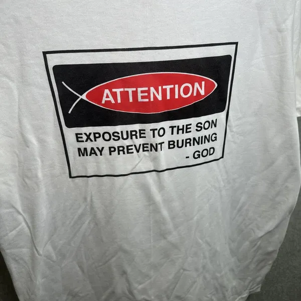Jerzees NOS Vintage Exposure To The Son‎ May Prevent Burning T-Shirt Large White - Image 10