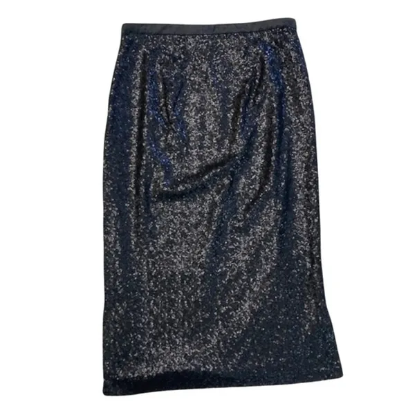 New The Limited Womens Midi Skirt Sz 0 Black All Over Sequin Side Slit‎ - Image 4