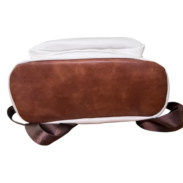 Convertible Backpack Shoulder Bag‎ Satchel Purse White Brown Vegan Leather - Image 5