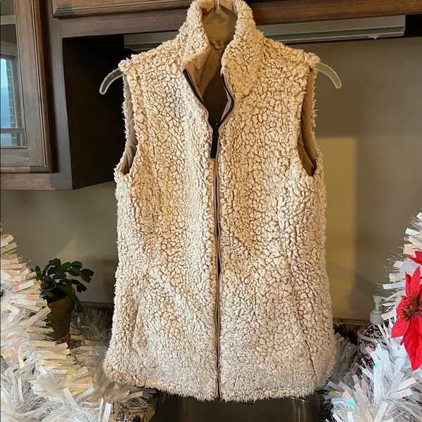 Puffer Vest Tan Reversible Frosted Sherpa Zip Ski Jacket Womens S Free Country - Image 10