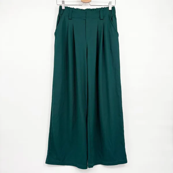 Halara Womens High Waisted Wide Leg Waffle Knit Work Pants Forest Green Size S - Image 3