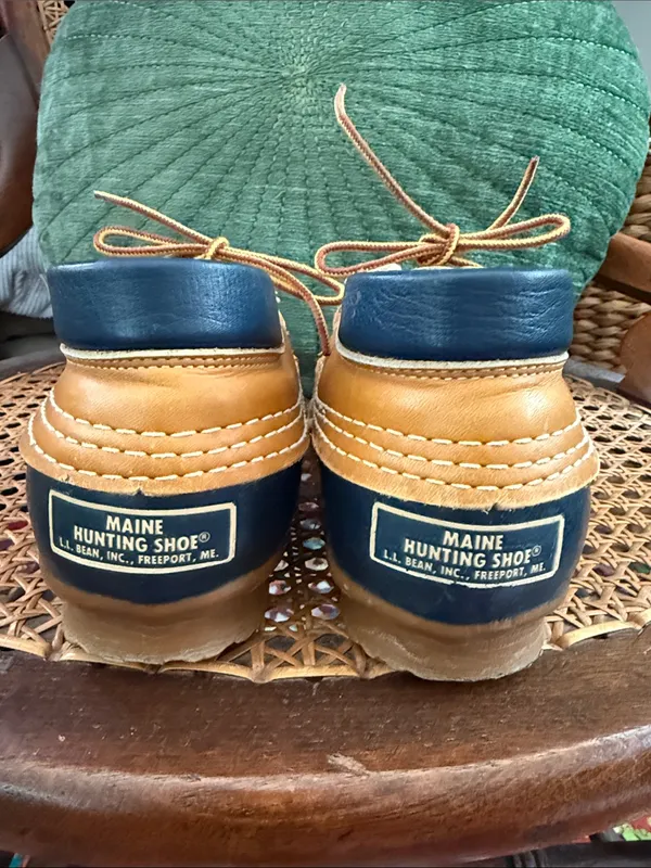 Vintage 80s LL Bean Maine Hunting Shoes Womens 7M Navy Tan Duck Bean Boots USA - Image 2