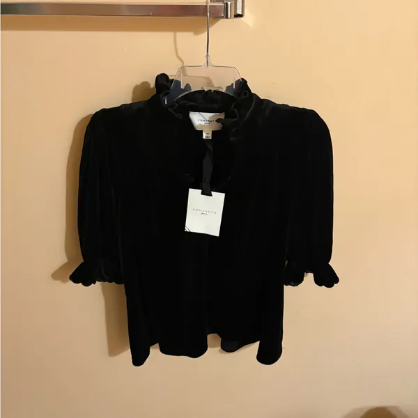 NWT Tuckernuck Pomander Place black velvet ruffle blouse - Image 3